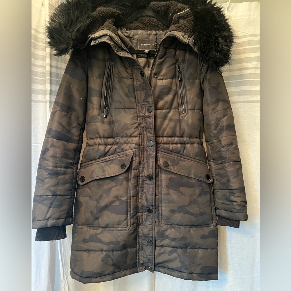 BCBG camo winter coat